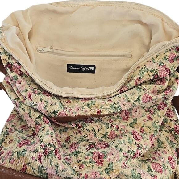 AMERICAN EAGLE Floral Crochet Leather Boho Shoulder Bag Cottage Core Cream - Picture 5 of 8